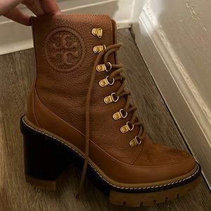 Tory Burch miller mixeaterials lug sole boot in tan